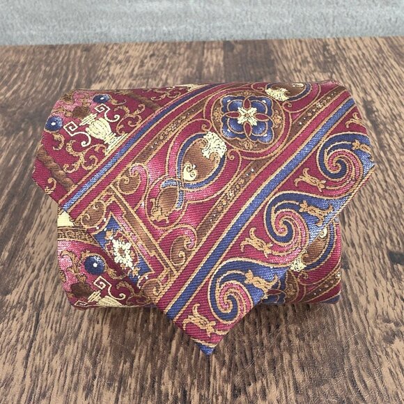 Graham Lockwood Tie Silk Red Colorful Gift Preppy Rococo Ornate Artsy Corpcore - Picture 1 of 12
